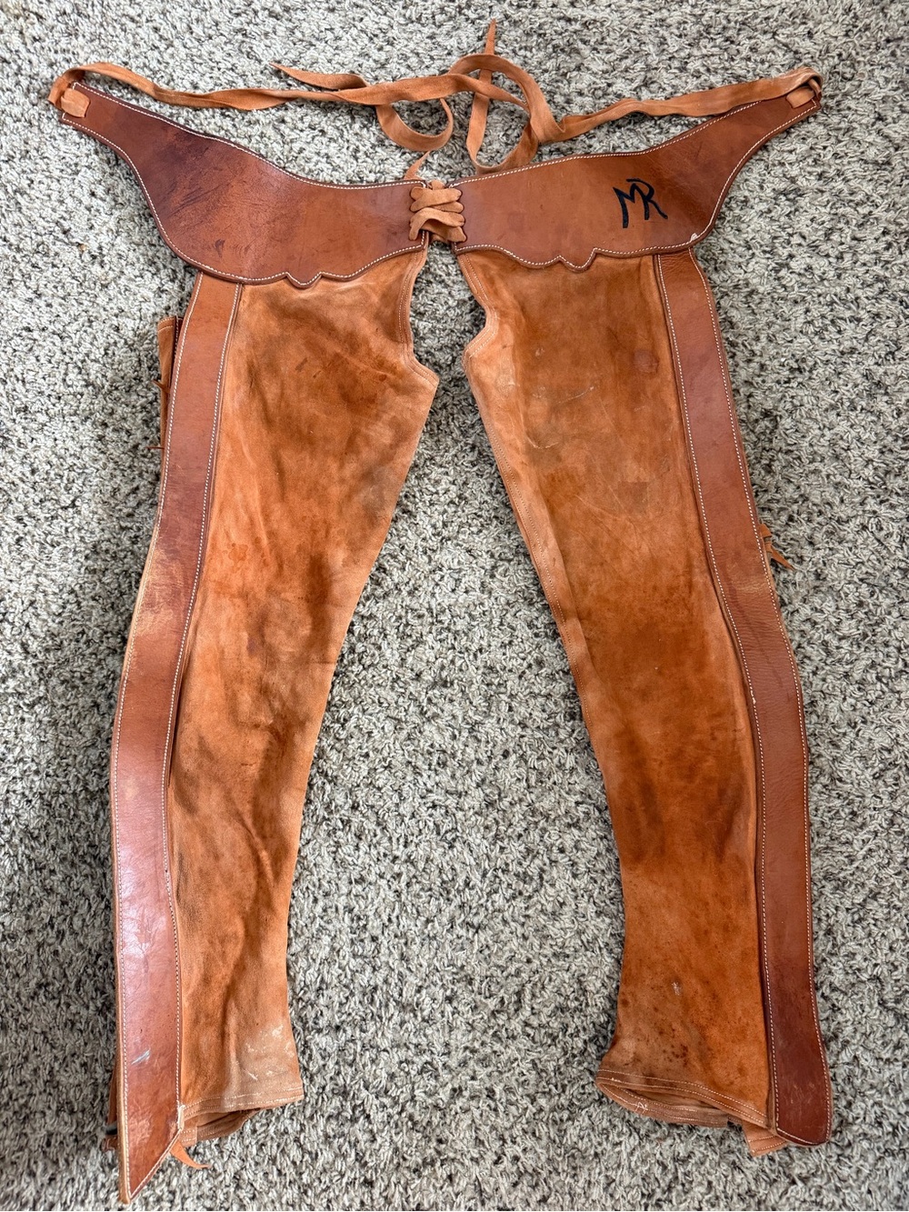 Vintage Western Leather Rodeo Cowboy Chaps Distressed Brown